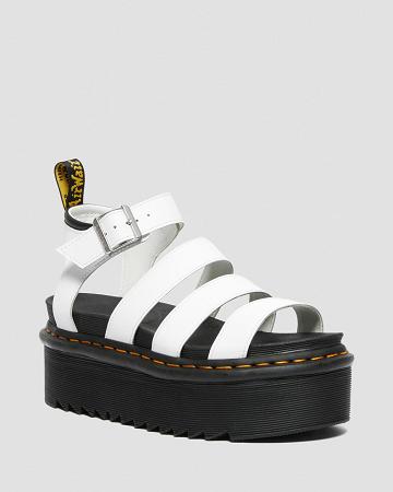 Dr Martens Blaire Hydro Leren Platform Sandalen Met Riem Dames Wit | NL 466GSO